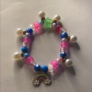 Pink and Blue Stretch Bracelet with Rainbow Charm